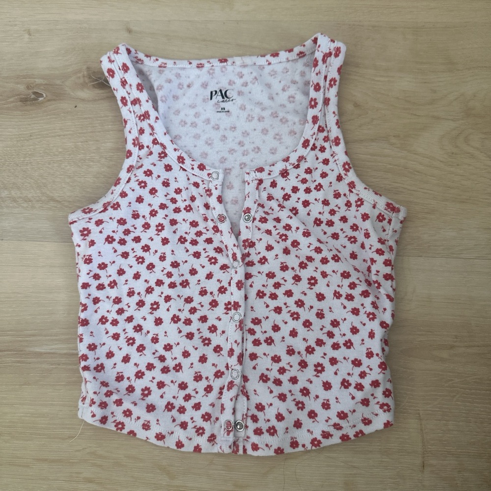 Pacsun Floral Button-Up Tank Top - Red and White